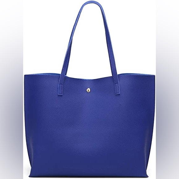 ROYAL BLUE PEBBLED SOFT FAUX LEATHER TOTE SHOULDER BAG - Picture 2 of 5